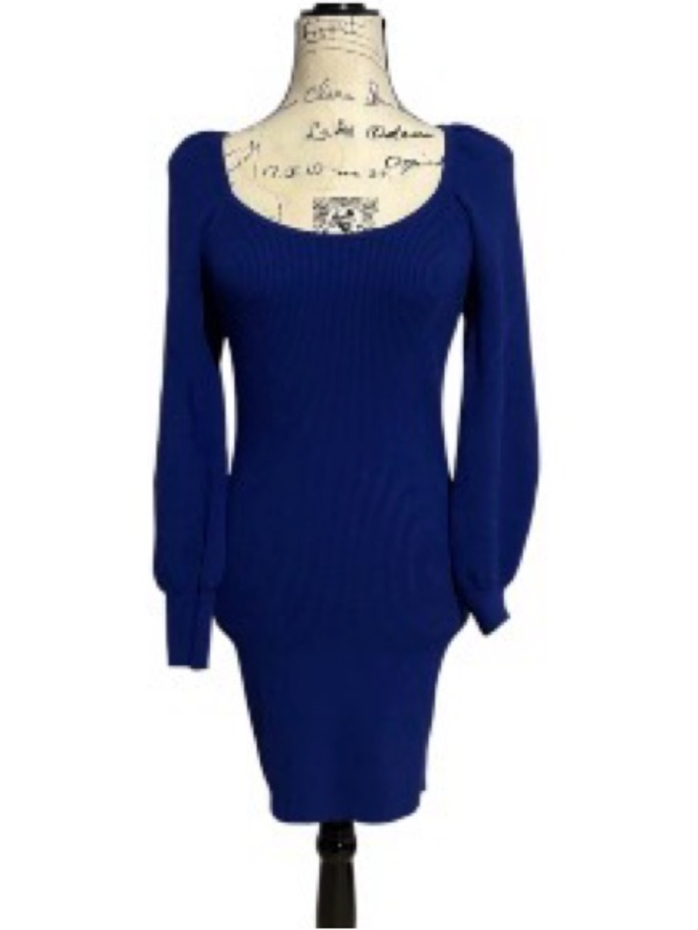 Express Royal Blue Ribbed Scoop Neck Long Sleeve Dress